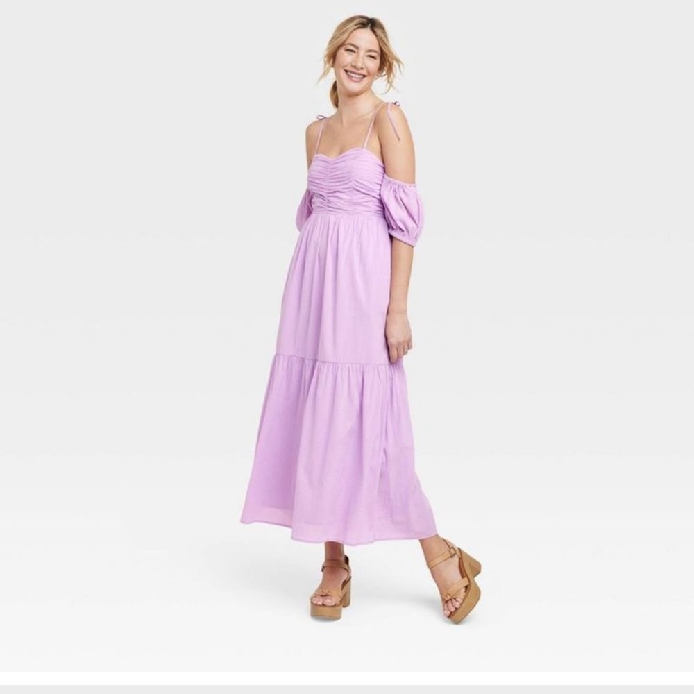 NWT Romantic Off Shoulder Lilac Lavender Tiered Maxi Dress Size L